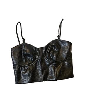 Express body contour croc faux leather corset black cropped top Size XS